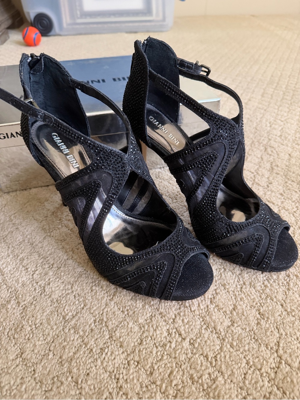 Gianni Bini Black Crystal Embellished Strappy Stiletto Heels 9.5